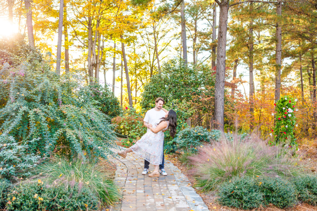 fall engagement session at WRAL Azalea Gardens